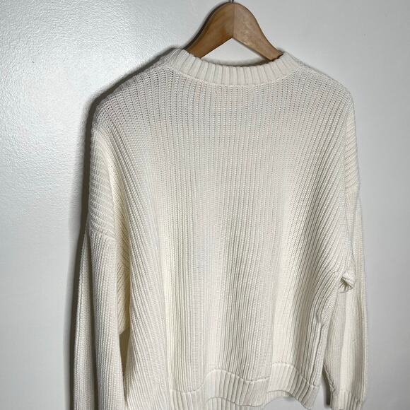 Yellow Label Co Long Sleeve Chunky Knit Sweater Men Small White Crew Neck Cotton - Picture 7 of 10
